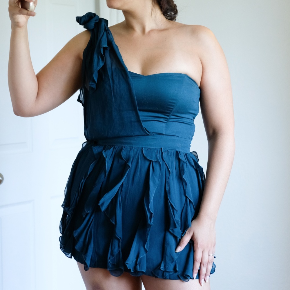 French Connection Teal Chiffon Cocktail Dress 8